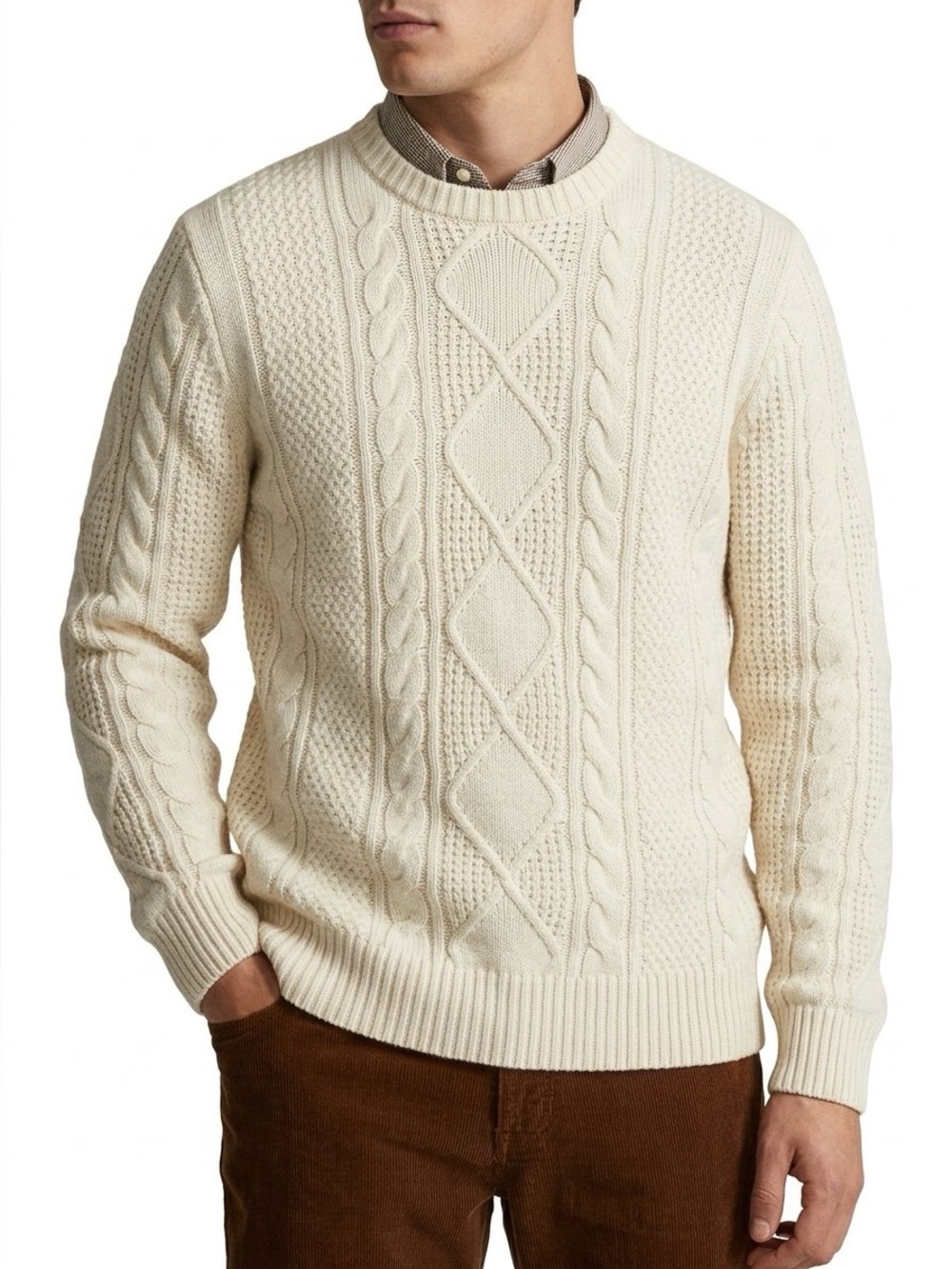 Sonoma Cream Cable-Knit Crewneck Sweater - Men's